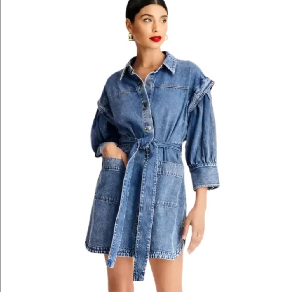 Future Collective Kahlana Barfield Brown Target Long Sleeve Denim Dress